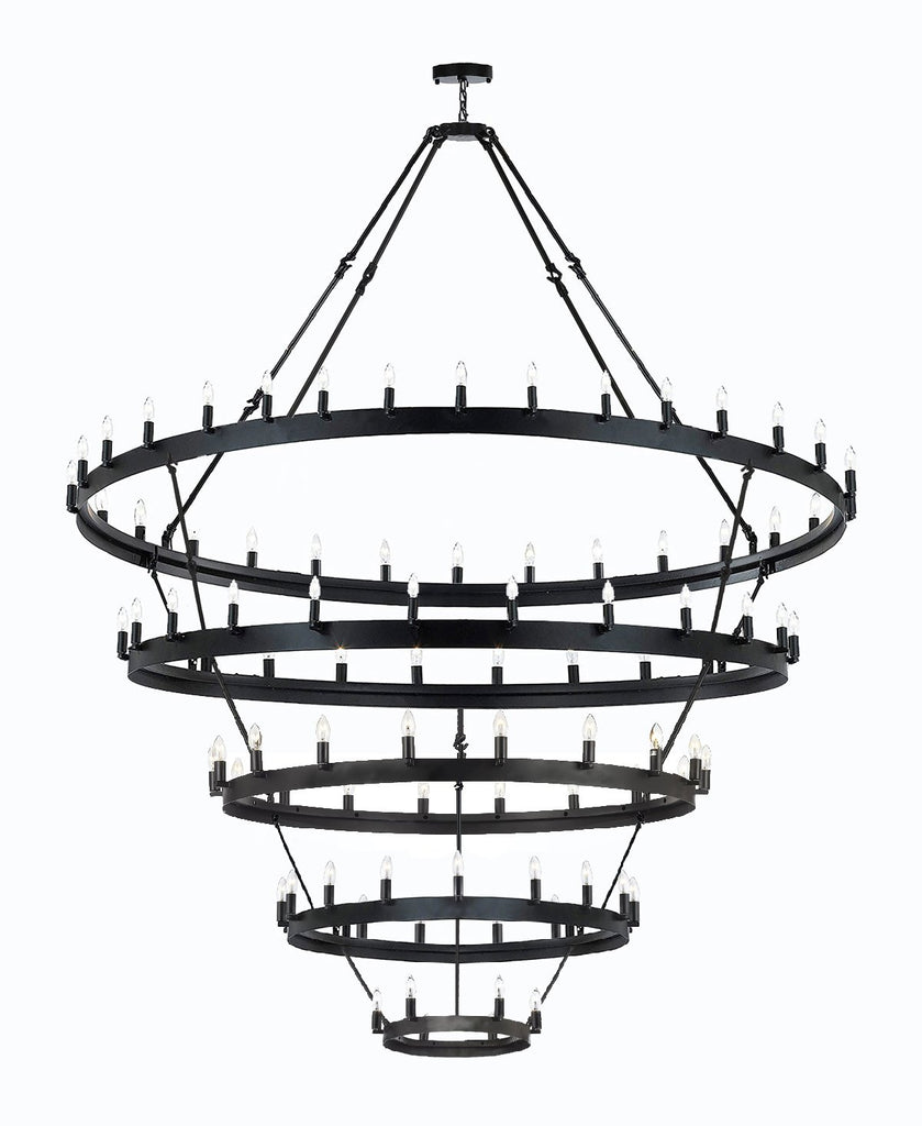 Wrought Iron Vintage Barn Metal Castile 5 Tier Chandelier Chandeliers Industrial Loft Rustic Lighting W 63" H 87" - G7-3428/30+24+18+12+6