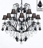 Wrought Iron Crystal Chandelier Lighting Chandeliers H36" W36" with Black Shades! - A500-SC/BLACKSHADE/B20/3034/10+5