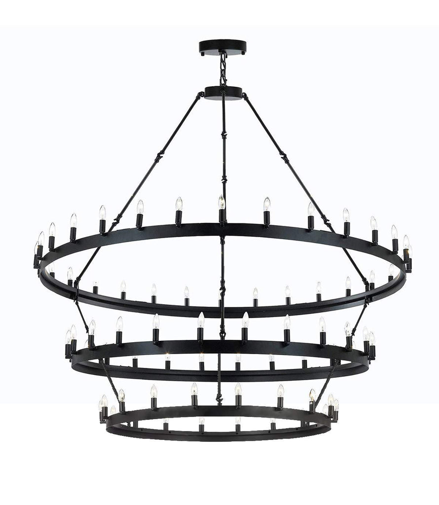 Wrought Iron Vintage Barn Metal Castile Three Tier Chandelier Chandeliers Industrial Loft Rustic Lighting W 63" H 75" - A600-3428/30+24+18